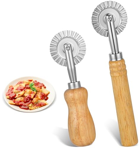 Elegaperma 2 Pcs Fluted Pie Crimper, 1.54,1.57 Sturdy Pastry Crimper, Wood Handle Pasta Cutter Wheel, Essential Pastry Wheel for Home and Kitchen
