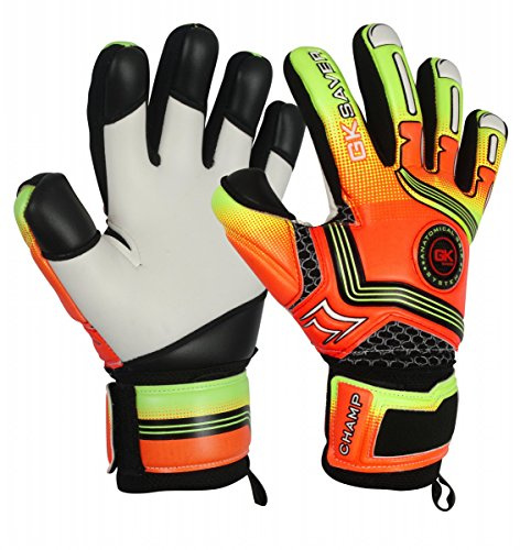 GK Saver Football Goalkeeper Gloves Champ 01 Orange Negative Cut Goalie Gloves (YES FINGERSAVE/NO PERSONALIZATION, Size 7)