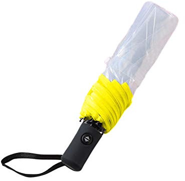 Hacoly transparent Regenschirm Kunststoff durchsichtig Taschenschirm automatischem Knopf Sturmfest Schirm, klein, leicht kompakt, windsicher, stabil,23 * 5cm - Gelb