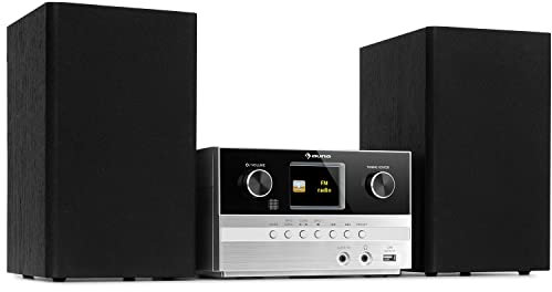 Auna Radio Dab 2 Haut-parleurs CD Bluetooth, chaîne HiFi, radio FM, radio stéréo portable, écran LCD, MP3, AUX, télécommande, alarme, radio-réveil, lecteur CD, mini haut-parleur câble HiFi,