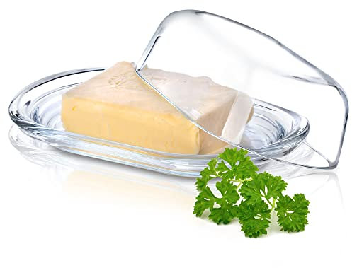KADAX Beurrier en Verre avec Couvercle pour Réfrigérateur, L'Accessoire Essentiel de Cuisine pour Stocker, Servir et Préserver la Fraîcheur du Beurre