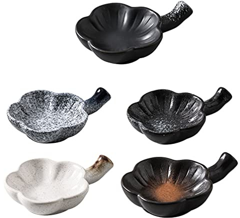 Cabilock Palillos Chinos Resto de Salsa Tazón de Inmersión de Cerámica 5 Piezas Pequeños Platos Laterales Cuchara Palillo Reposabrazos Tenedor Reposa de Inmersión para Sushi