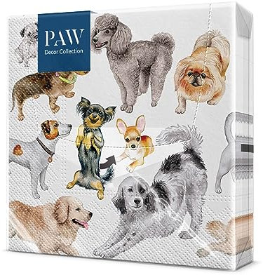 PAW - Servilletas Papel 3 Capas (33 x 33 cm) I 20 Unidades I Servilletas con Diseño de Cumpleaños - Niña y Niño I Servilletas Papel Decoradas para Cumpleaños, Fiesta I Color: Dogs Happiness