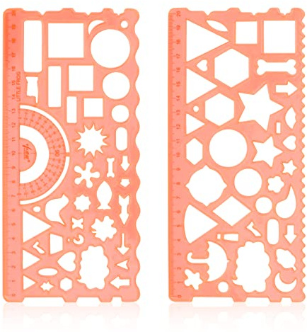 2Pcs Multifunzionale Geometrico Righello Geometric Drawing Template Strumento Di Misurazione Geometrica Per Disegnare Geometrici Modello di Disegno in Plastica Per Scuola e Ufficio, Arancione