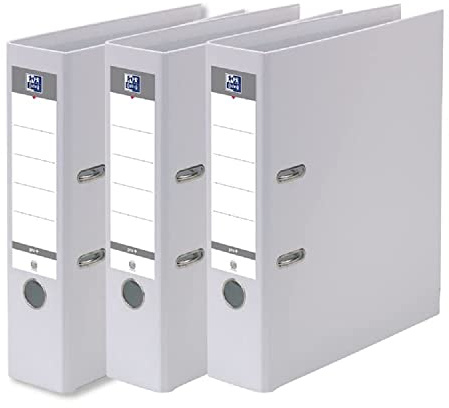OXFORD Lot de 3 Classeurs à Levier Smart Pro+ A4XL Dos 80mm 2 Anneaux en D Couverture Polypro Rembordée Blanc