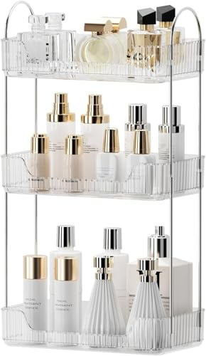 Organizador de Maquillaje, Organizador de Cosméticos, Organizador Perfume, Organizador de Bandeja de Cosméticos (3 Capas, Transparente)