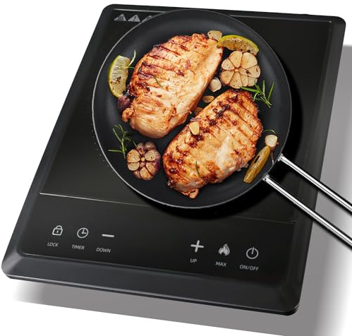 WAATFEET 1700W Portable Induction Cooktop,Electric Induction Cooker and Burner,Countertop Hot Plate with 10-Level Adjustment,3-Hour Timer,Smart Touch Cooktop,and Safety Lock Feature,Black