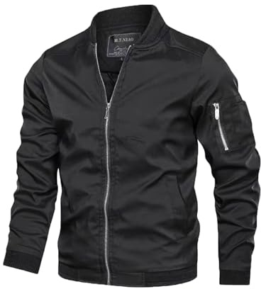 Hombre Primavera-Otoño Casual-Clásica Vintage Chaqueta Bomber Fit Cuello Alto Ropa Deportiva Transición Chaqueta Cortavientos Ligeras Estilo Informal Cazadora Softshell Masculina Chaqueta Negro S