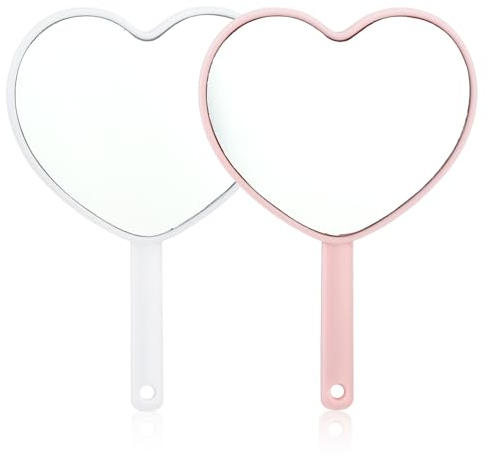 Qianyu 2 Stück Reise Kosmetikspiegel mit Griff Herzförmig Handspiegel Tragbarer Vergrößerung Spiegel Doppelseitiger Spiegel für Handtasche Reisen Damen Tägliche Make-up Valentinstag