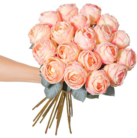 Kisflower 10 rose artificiali rosa, alte 50,8 cm, singolo stelo lungo, in seta sintetica, per tavolo, ufficio, feste, matrimoni, decorazione per la casa (rosa, 10 pezzi)