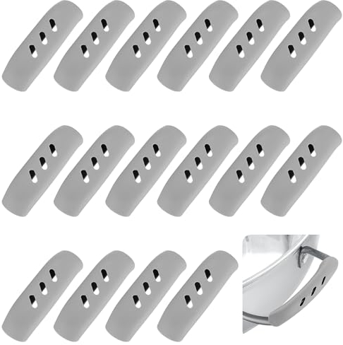 16 STK Silikongriffe für Töpfe, Silikon Schutz für Topfgriffe, Hitzeschutz Silikon Topflappen Topfgriff Halter, Hitzebeständig Assist Griff für Pfannen Aufläufe Bratpfannen, Grau/7,5 x 2 cm