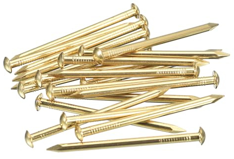 QUARKZMAN 20pcs Pequeños Clavos Dorados, 50x2.8mm(L*D) Clavos Dorados de Cabeza Redonda de Latón Clavos de Hardware para Madera Muebles Manualidades Bricolaje Marco de Fotos, Tono de Latón