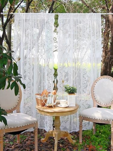 Devola Spetsgardiner, vit gardin, transparent, blommor, köksgardiner, lantlig stil, skivgardiner, lång balkongdörr, fönstergardiner för vardagsrum, H x B 150 x 140 cm, 1 styck
