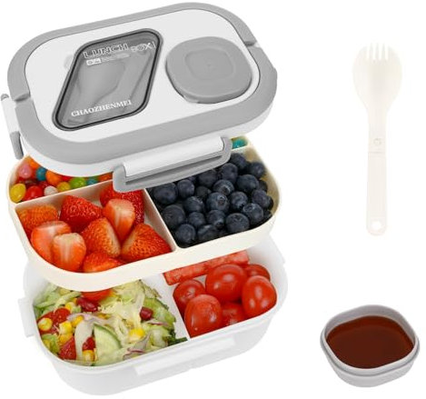 Kasanni Bento Lunch Box, Lunch Box Enfant Adulte Boîte 1200ml avec 3 Compartiments, Anti-Fuite Lunchbox, sans BPA, pour Lave-vaisselle, École Pique-Nique Travail (Blanc)