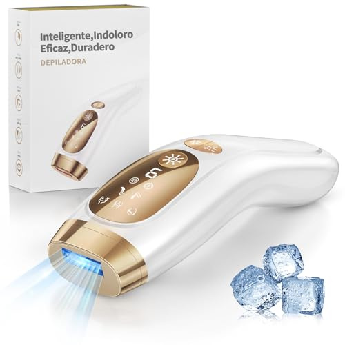 Depiladora Laser Congelada Indolora - 10 Minutos Depilación Cuerpo Entero, 9 Niveles y 2 Modos, Flashes Ilimitados, Depiladora Luz Pulsada de por Vida para Mujeres, Hombres, Bikini, Cara y Cuerpo