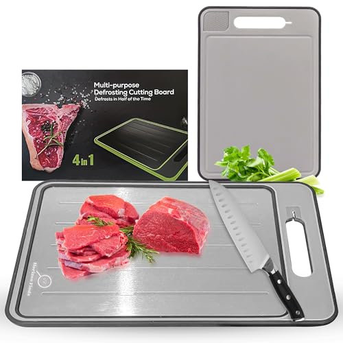 Horizon Finds - Tabla cortar cocina 4 en 1 aluminio y PP – Tabla de cortar multifuncional y resistente – Tabla descongelacion rapida, afilador cuchillos, prensador ajos