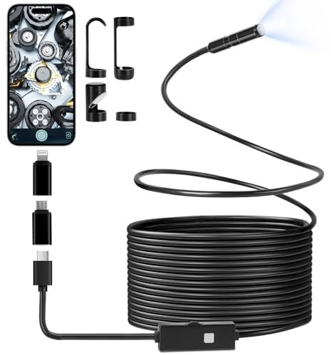 Romon Telecamera per Ispezione,8mm Endoscopio Industriale,Endoscopio 10800P HD Endoscopio Telecamera Ispezione Tubi Impermeabile IP67 Digitale Ispezione Fotocamera con 8 luci a LED Per Smartphone(10M)