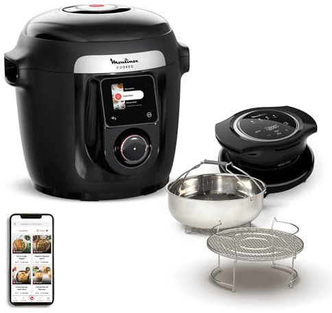 Moulinex Cookeo Wi-Fi avec Extra Crisp, Multicuiseur, 14modes de cuisson, Cuisson sous pression, Air fryer, Recettes faciles pas à pas, CE96X8F0, Noir