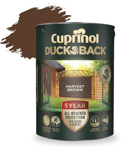 AOC24 5L Ducksback Paint - Garden Wood Treatment for Sheds, Fences & Furniture - Quick Dry Exterior Paint - Weatherproof Protection - Non-Drip, Low VOC - 10m²/L Coverage (Harvest Brown, 5L)