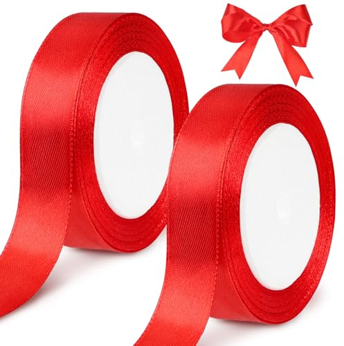 tenn well Red Satin Ribbon 20mm, 44 Meters Smooth Fabric Satin Ribbon for Gift Wrapping, Crafting, Hair Bows, Wedding Party and Christmas Decoration