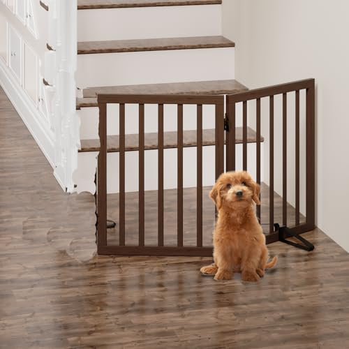 Freestanding Dog Gates for Doorways, Foldable Dog Gate Indoor, Pet Gates for Doorways Bedroom, Puppy Gate with Metal Support Feet 2 Panels (Rustic tan)