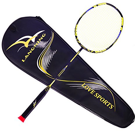 Badmintonschläger Set Carbon Leicht Schläger Power Erwachsene Schule Flexibel Profi mit Tasche 7U(68g)