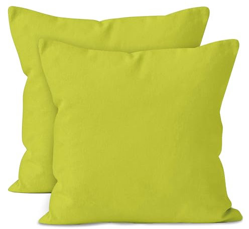 Encasa XO Baumwoll-Kissenbezüge, 2er-Set I 16x16 in (40x40 cm) - Kalkgrün I kein Einsatz I einfach Kissenbezüge I Maschinenwaschbar | Nur Innen benutzen