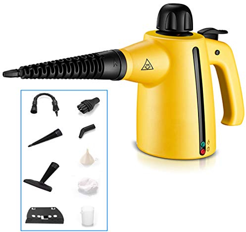 LTLWSH Limpiador a Vapor de Mano Vaporeta Portátil y Manual de Alta Presión, 1000W con Tanque de 350ml y 9 Accesorios para Cocina, Baño, Alfonbra, Ropa, Cortina y Otros.