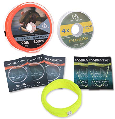 MAXIMUMCATCH Bestprice Fliegenfischen Schnur (Weight Forward, Schwimmende Fliegenschnur) und Fliegenschnur Combo mit Backing Vorfach und Tippet (1F/2F/3F/4F/5F/6F/7F/8F/9F/10F) (Gelbe Combo, WF4F)