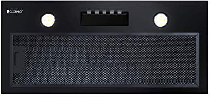 GLOBALO Hotte aspirante encastrable 60 cm ventilation de cuisine intégrée éclairage LED, silencieuse, économe en énergie, filtre à graisse en acier peint Nowimo 60.1 Black, Noir