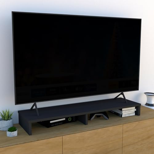 Henor TV-Ständer aus Holz. TV-Bildschirmerhöhung. 115 x 35 x 12 cm. Tragkraft 90 kg. Graphit