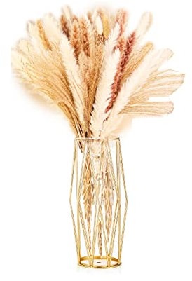 Vase Gold mit Geometrische Metallgestell – Eylkoi Goldene Vase, Große Vase Pampasgras, Moderne Große Vasen für Wohnzimmer, Vasen, Draht für Pampasgras, Zuhause, Regal, Hochzeit, Esstisch, H: 27 cm
