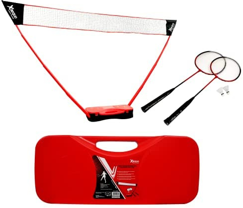 Malette Set Complet Badminton 2 Joueurs avec Filets + Raquettes + Volants XAEQUO, Rouge