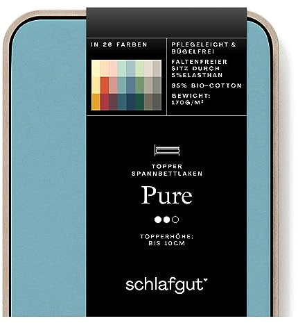 Schlafgut Pure Topper Spannbettlaken 90x190cm bis 100x220cm Petrol Mid, Spannbetttuch aus weicher Biobaumwolle