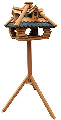 Toboli Vogelfutterhaus 115 cm mit Ständer, Vogelhaus aus Holz, wetterfestes Vogelfutterhäuschen mit Dreifuß, Futterhäuschen für Vögel