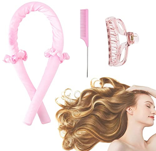 Bigodino Lungo per Boccoli Con pettine,Set per Arricciacapelli Pigro,Bigodini per Capelli Mossi Lunghi Senza Calore,Per Lo styling Dei Capelli Fai-da-te Per Capelli,Rosa