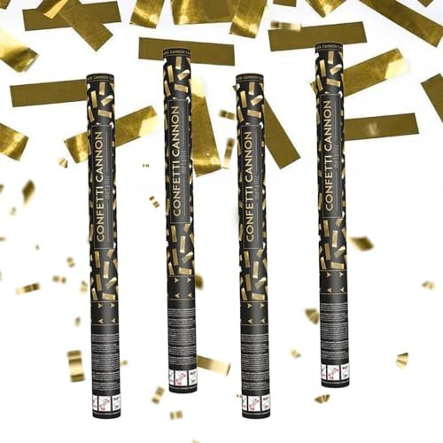 Canon à Confettis Rectangle couleur Or 40 cm - Lot de 4 lanceurs à confettis à tenir en main, pour Anniversaire, Mariage - Portée 10 Mètres, Prise en Main Facile - SPARKLERS CLUB TUKM40-019
