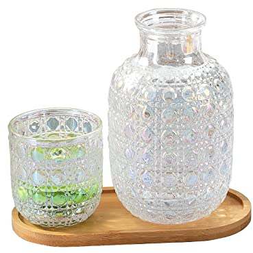 Carafe à Eau et Verre de Chevet Vintage, Carafe à Eau en Cristal avec Gobelet en Verre, Carafe en Verre de Table de Chevet de 14,8 Oz avec Pichet à Jus Transparent pour Stocker de(Multicolore)