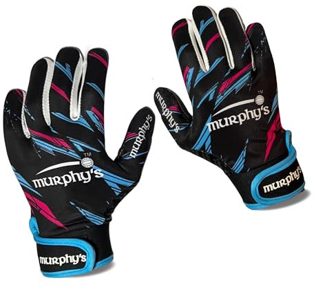 Murphy's Gaelic Football Player’s Kids Gloves, Premium Latex, GAA Superior Grip, Durable and Breathable Design Hook and Loop Closure, Black Blue Pink, 5 - Under 10Y