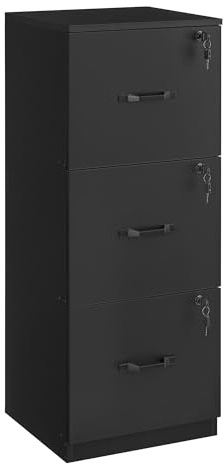 VASAGLE Armario de Oficina, Archivador para Documentos, Soporte para Impresora con 3 Cajones Bloqueables, Riel Ajustable, para Formato A4 y Cartas, Negro Tinta OFC055B16