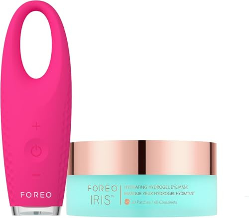 FOREO Eye Revive IRIS - Set di 2 massaggiatore per occhi linfatici + FOREO IRIS Iris, maschera per occhi idrogel idratante, 60 pezzi, rimuove occhiaie e borse sotto gli occhi, contro il gonfiore della
