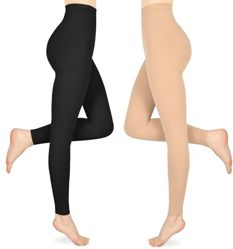 Compression Pantyhose for Women & Men, 2 Pairs 15-20mmHg Medical Graduated Compression Leggings, Opaque Footless Waist High Compression Stockings for Varicose Veins Edema Flight,Mix L