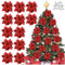 15 Fiori Albero Di Natale Rossi, Fiori Grandi Per Albero Di Natale Diametro 14 cm Resistenti Con Gancio Di Montaggio Incluso, Rose Rosse Per Albero Di Natale, Addobbi Natalizi