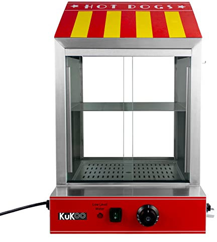 Cuiseur Vapeur Commercial pour Hot Dog Machine à Pain Saucisses 2000W En Acier Inoxydable à 2 Niveaux Température 30° à 110° Ajustable [Pince & Pot à Sauce GRATUITS] Parfait pour Fête, Cantine, Events