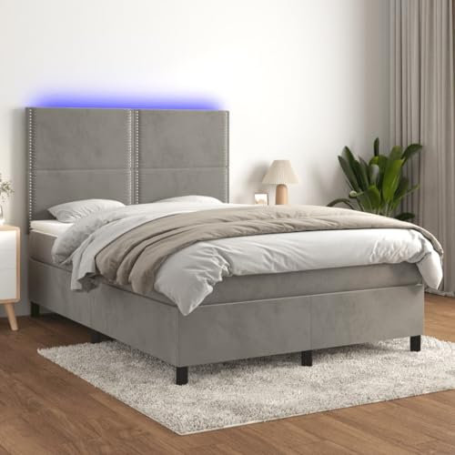 qohoio Boxspringbett mit Matratze & LED Bett Boxspringbett Bett Mit Matratze Polsterbett Schlafzimmer MöBel Hellgrau 140x200 cm Samt - 3136065