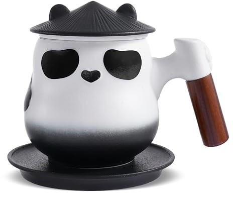 Panda Brand Tea Mug with Infuser and Lid - 400 ML Ceramic Strainer Cup for Loose Leaf Diffuser - Collector's Gift for Women Tea Lovers