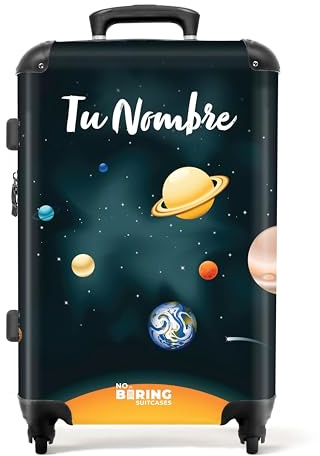 NoBoringSuitcases© Maleta Infantil, Mediana, Personalizada | 72 L - Niño Ruedas, Maletas, de Viaje Grandes 23 Kilos (67 cm) (Sistema planetario - Azul oscuro)