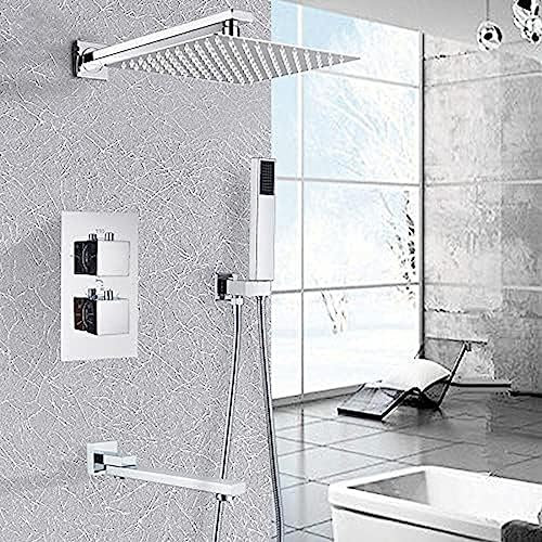 Panneau de Douche à LED, Affichage de la température de l'eau à 6 Fonctions, avec pommeau de Douche Cascade, buse de Massage, douchette à Main et Robinet de Baignoire pour Salle de Bain, Ensemble
