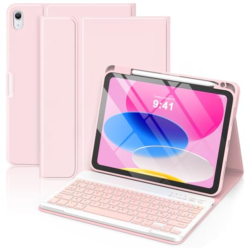 GAOJIE Coque Clavier pour iPad 11e Génération A16 2025/10e Génération 10,9 Pouces 2022, Coque de Protection avec Porte-Crayon, AZERTY Clavier Français Détachable sans Fil pour iPad 11/10.9''(Rose)