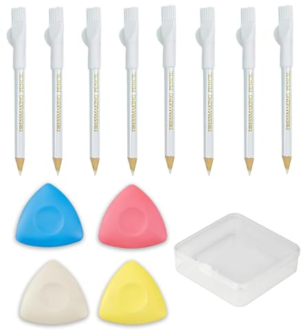 GZGRYTRC Tailors Chalk, 12 Fabric Markers with Storage Box, White Chalk Pen and Markers for Sewing, Dressmaking Set for Fabric Pencil Case and Sewing Accessories
